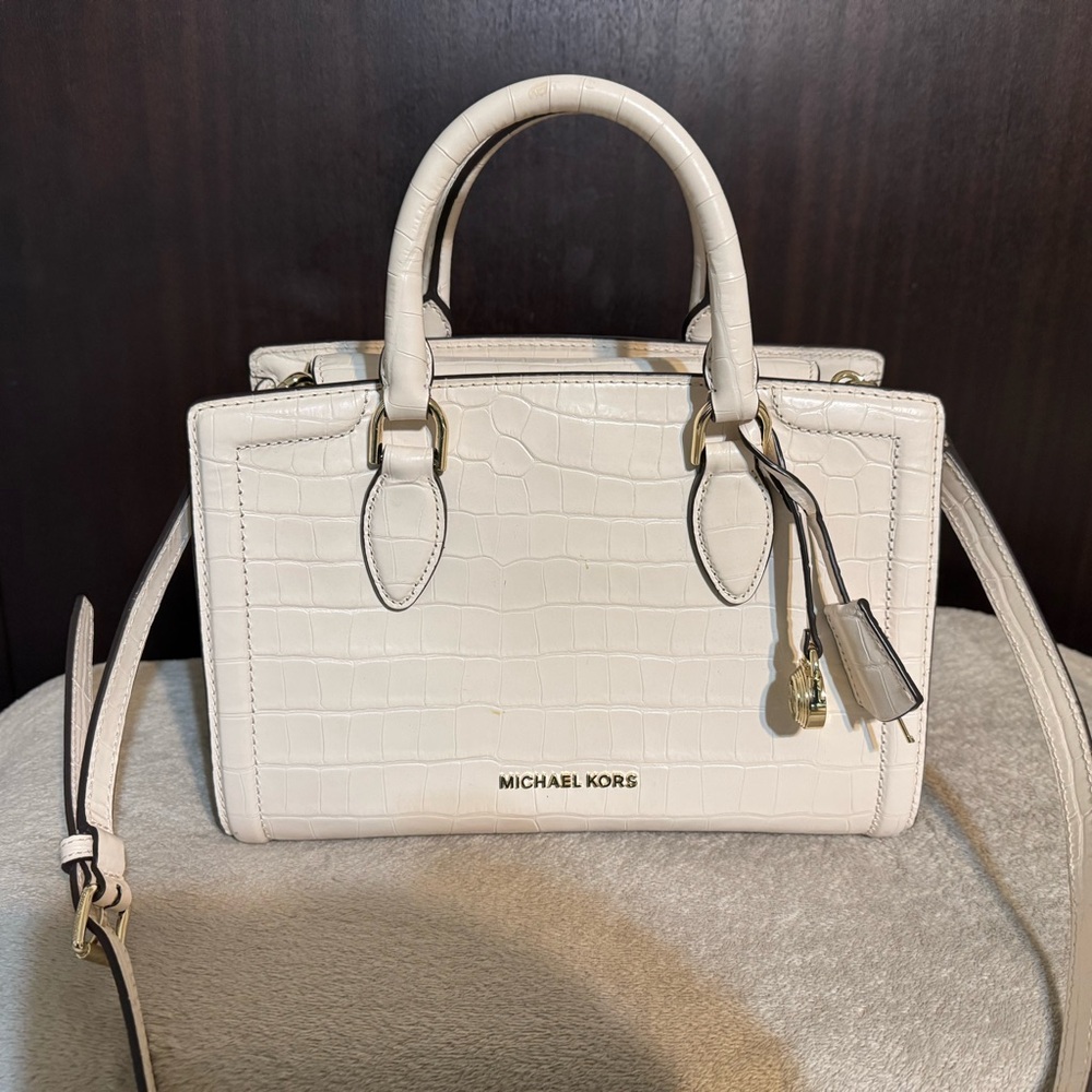 Michael Kors Zoe light cream Croc-Embossed Leather Satchel
